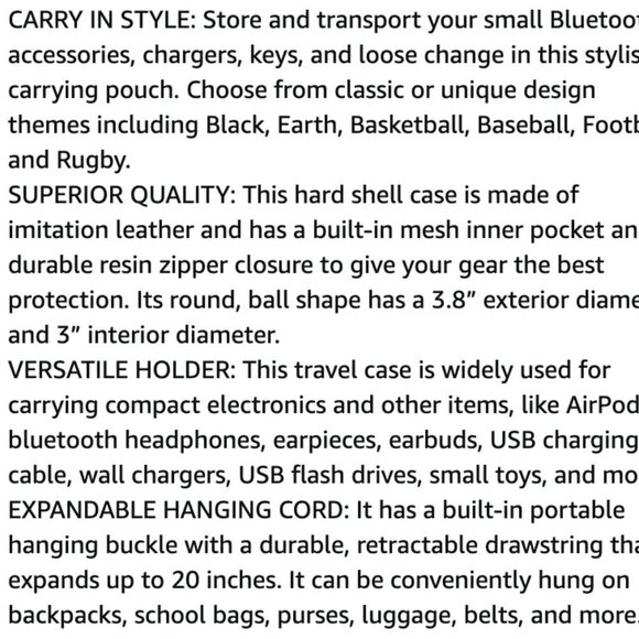 Hard shell faux leather round black storage case with retractable cord and clip - Picture 3 of 3